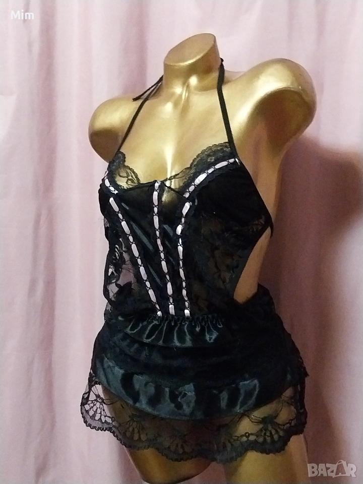 S Черна дантелена нощница , снимка 1