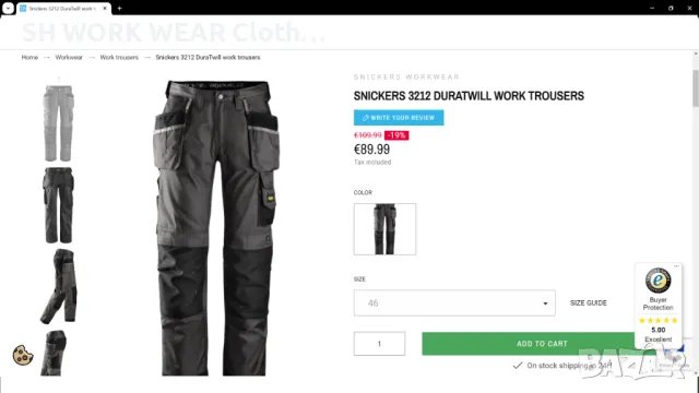 Snickers 3212 DuraTwill Work Trousers размер 52 / L работен панталон W4-244, снимка 2 - Панталони - 47141964