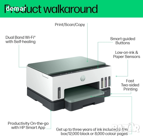 Многофункционален принтер HP Smart Tank 7007, цветен, безжичен, снимка 2 - Принтери, копири, скенери - 52404631