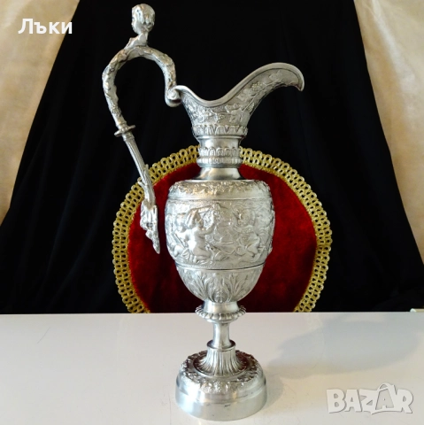 Божествена калаена ваза,кана,Ангели,Лъв,лози,барок,1.5 кг. , снимка 4 - Антикварни и старинни предмети - 51713122