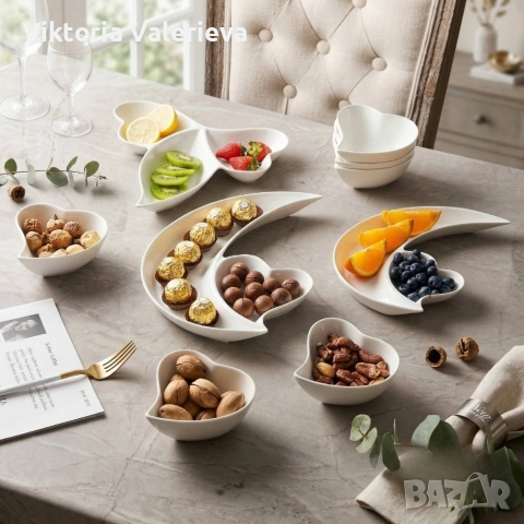 Луксозен сервиз от висококачествен порцелан – 9 части, Дизайн "Полумесец и сърце"