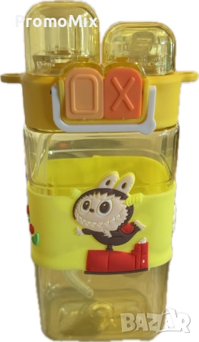 Детска бутилка Labubu 600 мл Лабубу шише регулируема презрамка Детско жълто шише Лабубу  , снимка 2 - Прибори, съдове, шишета и биберони - 51568416