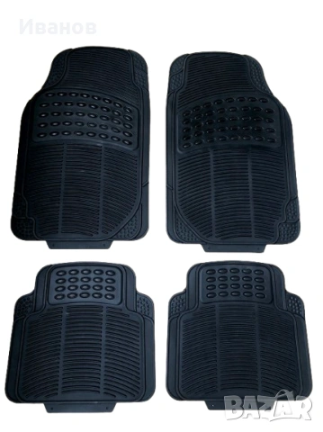 Комплект от Четири черни Гумени универсални автомобилни стелки за леки коли, SUV и ванове.