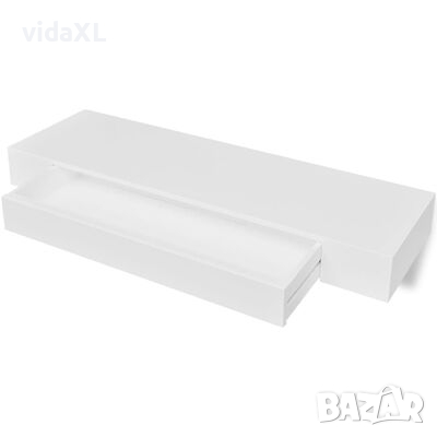 Бял МДФ плаващ стенен рафт с 1 чекмедже за съхранение на книги/DVD(SKU:242188