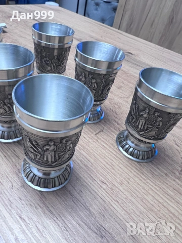 Винтидж комплект от шест уникално красиви калаени чашки, снимка 3 - Антикварни и старинни предмети - 53204736