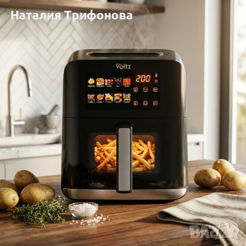 Еърфрайър с горещ въздух Oliver Voltz OV51980CE, 1200W, 4L, 10 програми, LED дисплей, прозорец, снимка 2 - Други стоки за дома - 54168932