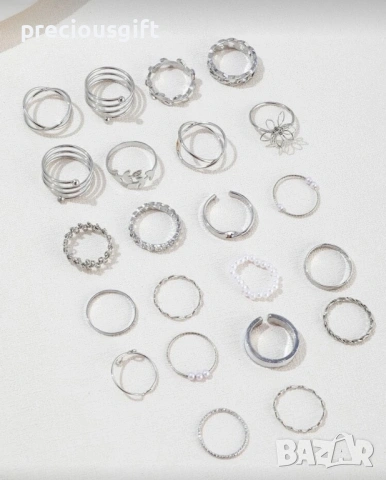 Комплект бижута - 22 броя пръстени, налични в цвят злато или сребро, снимка 9 - Пръстени - 53071172
