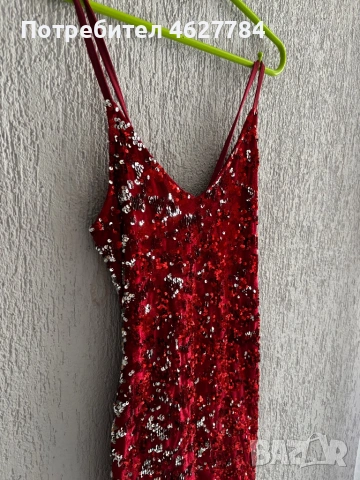 Ефектна червена рокля с пайети-нова, снимка 2 - Рокли - 54236139