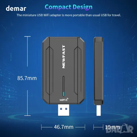 NEWFAST 5400Mbps WiFi Dongle Трибандов USB 3.0 WiFi 6E адаптер, MU-MIMO, WPA3, снимка 6 - Друга електроника - 46835795