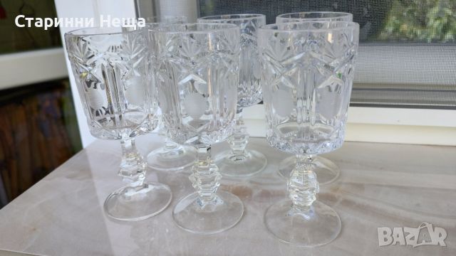 стар кристал чаши за вино , снимка 2 - Антикварни и старинни предмети - 45279539