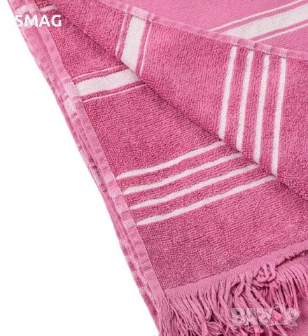Плажна кърпа (хавлия) с розови райета 86x170 см, снимка 2 - Други - 46371226