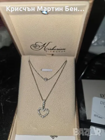 Златно Колие  сърце с 17диаманта проба 750 /к 18, снимка 4 - Гривни - 50295665