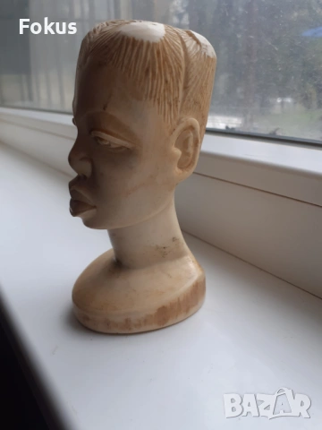 Масивна тежка статуетка фигура глава от слонова кост, снимка 2 - Антикварни и старинни предмети - 54070523