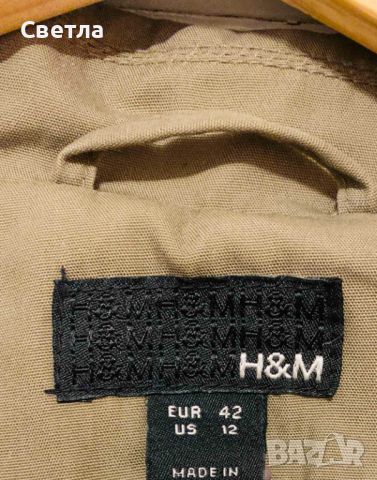 Шлифер H&M, подплата, платки, колан, 2 външни и 1 вътрешен джоб. Размер EUR - 42; US - 12., снимка 4 - Шлифери - 46246556