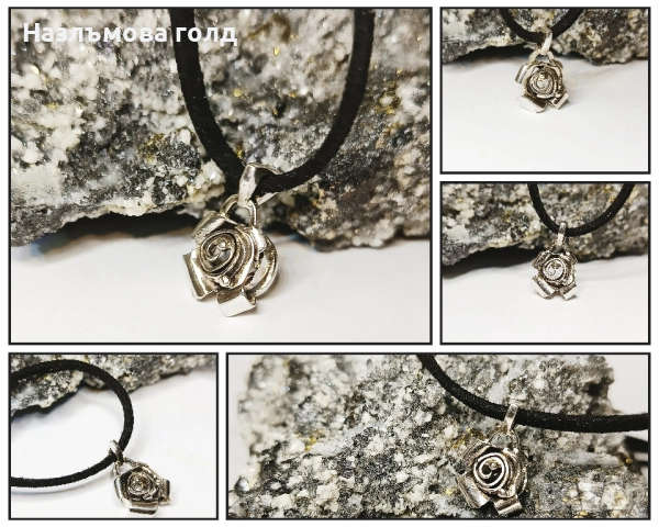 Дамски сребърен медальон ръчна изработка Роза уникат , снимка 2 - Колиета, медальони, синджири - 51633667
