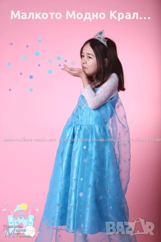 Карнавална рокля Елза с корона-диадема и жезъл, снимка 2 - Детски рокли и поли - 51559546