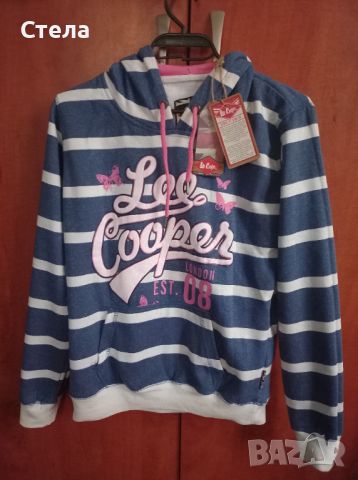 LEE COOPER дамски детски кроп суитчър, бяло-синьо рае, нов, с етикет, снимка 1 - Суичъри - 46774305