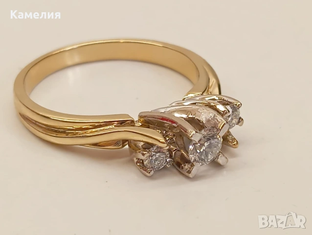 Златен пръстен с брилианти , снимка 4 - Пръстени - 54204934