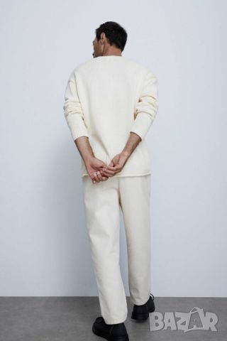 Мъжки плетен пуловер Zara, Oversize, 100% памук, Мръснобял, XL, снимка 4 - Пуловери - 45729864