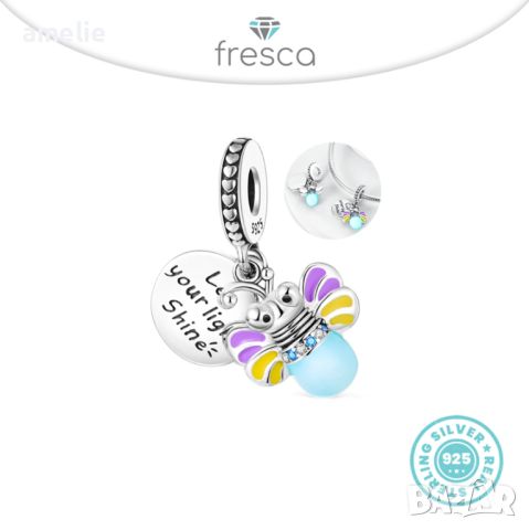 Талисман Fresca по модел тип Пандора сребро 925 Pandora Sweet Happy Bee Lighting. Колекция Amélie, снимка 1 - Гривни - 45008168