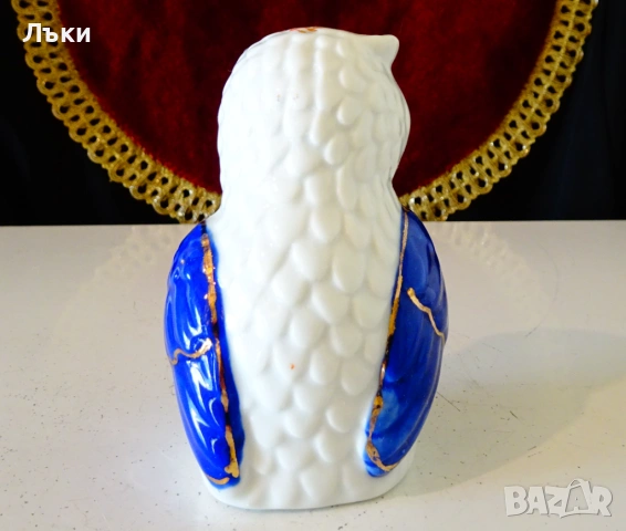 Японска порцеланова фигура Бухал,злато,кобалт. , снимка 4 - Статуетки - 53830285