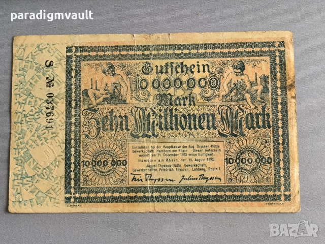 Банкнота - Германия - 10000000 марки Thyssen-Hütte | 1923г.
