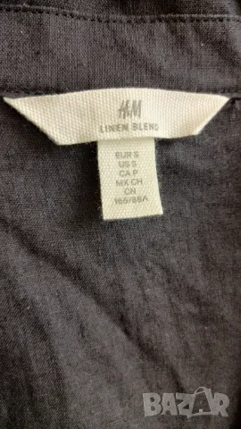 Черна риза от лен и памук S-H&M, снимка 3 - Ризи - 50300266