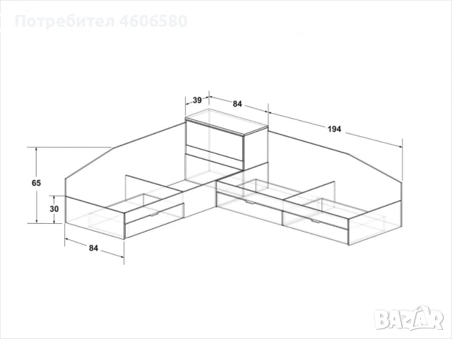 „Ъглово легло с чекмеджета 82/190 – ракла, детско легло“, снимка 3 - Спални и легла - 53850702
