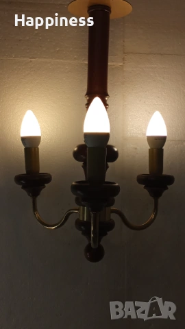 Абажур (Полилей) от месинг и дърво, снимка 3 - Лампи за таван - 53935917