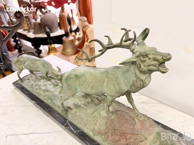 Бронзова композиция / скулптура на елен с кошути. №7814, снимка 3 - Антикварни и старинни предмети - 53042419
