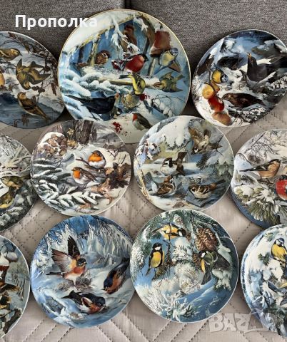 Внушителен Комплект 11бр. чинии за стена сезони с пъстропери птици, снимка 3 - Други - 45394988