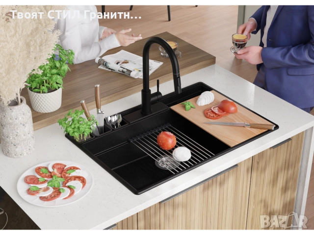 Черна кухненска гранитна мивка Ню Йорк 80 Multispace 780 x 530 мм -22% Ново, снимка 6 - Мивки - 51834704