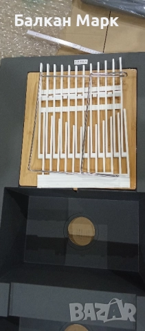 кухненска мивка CAREA KATLA – 2 корита + бамбукова дъска + сгъваема решетка, снимка 4 - Мивки - 52444528