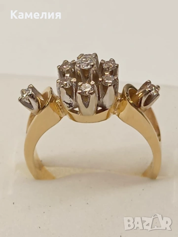 Златен пръстен с брилианти. , снимка 2 - Пръстени - 53532770