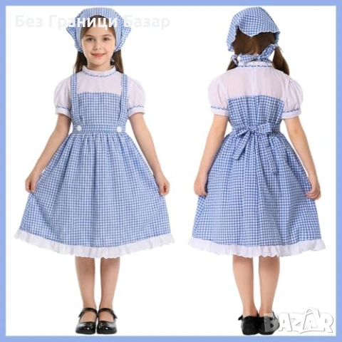 Нова детска Момичешка синя карирана рокля костюм за Хелоуин косплей, снимка 3 - Други - 53838584