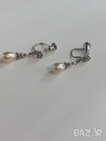 Антикварни сребърни обеци със естествени перли