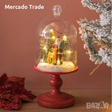 Коледен декоративен купол с елени и Дядо Коледа, LED осветление