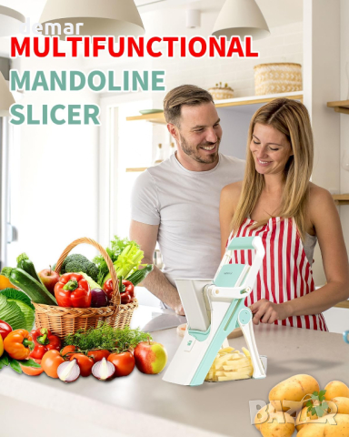 Mandoline Slicer Безопасна резачка за зеленчуци, многофункционален чопър 6 в 1 за храна (бял), снимка 5 - Аксесоари за кухня - 44989997