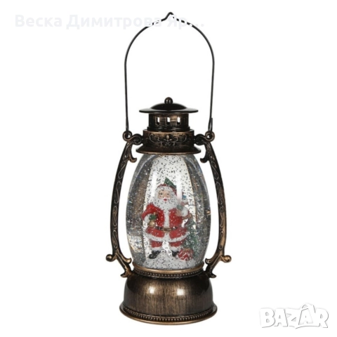 Коледен декоративен фенер – LED светлина, въртяща се фигурка на Дядо Коледа, снеговалеж и музика, снимка 5 - Декорация за дома - 52754276