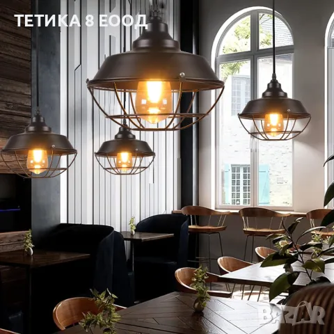 Черна индустриална ретро метална висяща лампа, снимка 4 - Антикварни и старинни предмети - 49798230