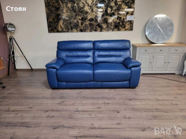 Син кожен диван тройка - 100 % естествена кожа, снимка 5 - Дивани и мека мебел - 51954792