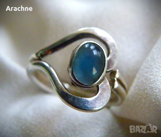 Сребърен пръстен с аквамарин в "сърце", снимка 6 - Пръстени - 49324474