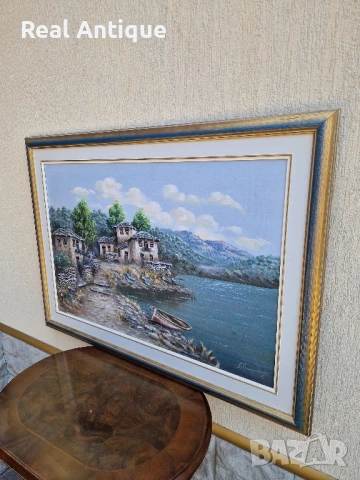 Превъзходна голяма антикварна авторска картина масло върху платно , снимка 5 - Картини - 51179900