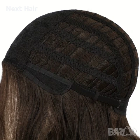Тъмно кафява чуплива перука с асиметрична прическа 33 см, снимка 2 - Аксесоари за коса - 53873472