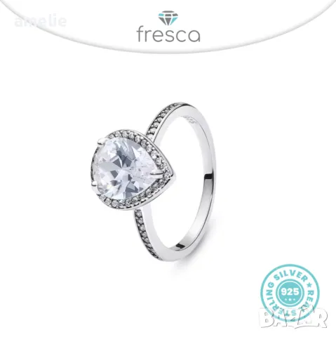 Пръстен Fresca по модел тип Пандора сребро проба 925 Pandora Sparkling Teardrop. Колекция Amélie, снимка 1 - Пръстени - 35975383