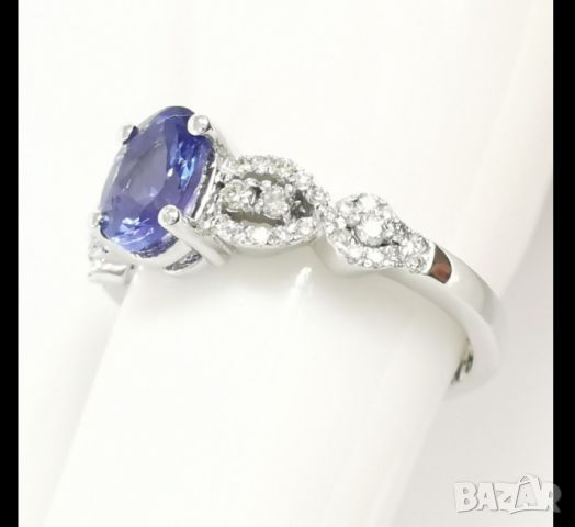 Дамски пръстен с Танзанит 1,00ct. и 48 диаманта,AIG сертификат ,бяло злато, снимка 4 - Други ценни предмети - 45581545