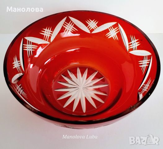 Рубинено червени, кристални ваза и купа Ilguciems Glass Factory., снимка 3 - Антикварни и старинни предмети - 46301937