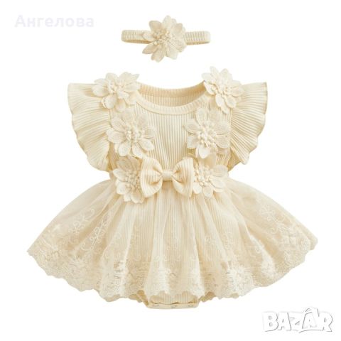 Бебешко боди-рокличка с лента за глава , снимка 4 - Бебешки рокли - 45351186