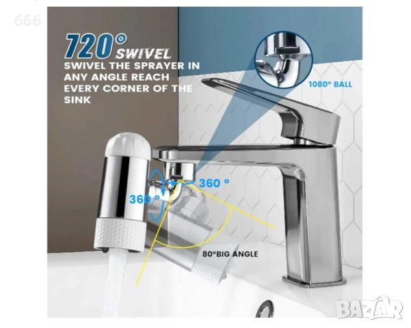 Приставка за кран с 4 функции за пръскане, въртящ се на 720°, снимка 4 - Други стоки за дома - 52940690