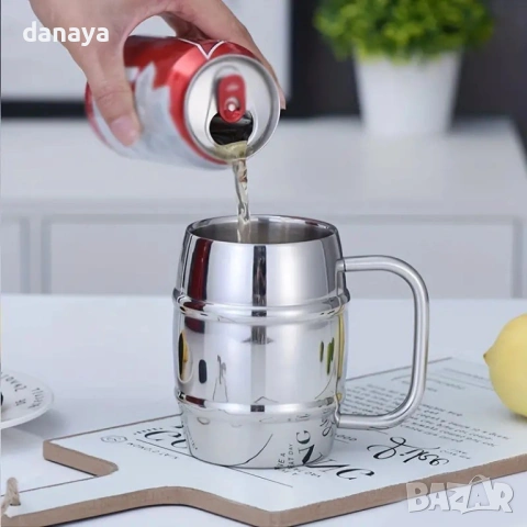 6323 Метална чаша за бира подаръчна халба тип буре, 450 мл, снимка 4 - Чаши - 53659396